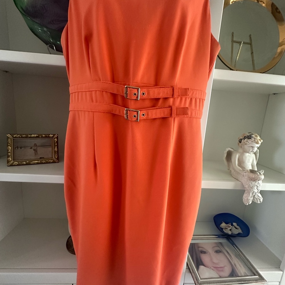 Calvin Klein Orange Dress with Gold Buckle Accents